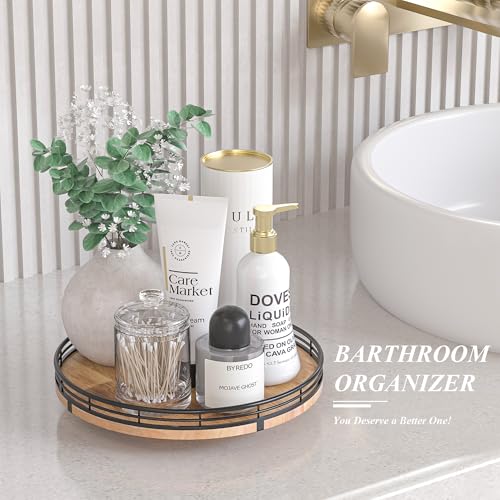 10 Inch Farmhouse Oak Lazy Susan Organizer for Cabinet (Brown & Black / 10 inches)