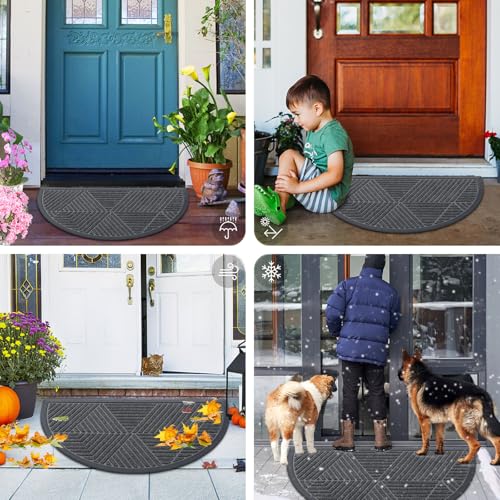 Half Circle Front Door Mat Outside Entrance (Grey / 29.5" X 17")
