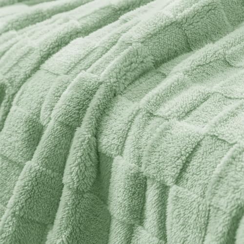 3D Checkered Fleece Queen Size Bed Blanket (Sage Green / Queen (90"x90"))