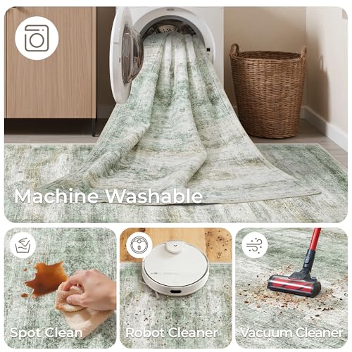 2x12 Runner Rug Non Slip (Green/Yellow/Ivory / 2' x 12' (Runner))