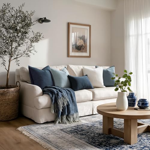 Blue Boho Linen Decorative Pillow Covers 20x20 Inch Pack of 4 (20" x 20" (Pack of 4) / Blue)
