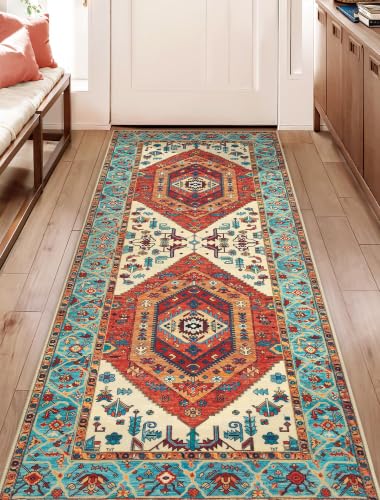 2x5 Washable Non Slip Boho Runner Rug for Hallway (Orange/Multi / 2' x 5' (Runner))