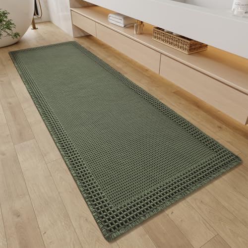 Waffle Bathroom Runner Rugs (Green / 2' X 5')