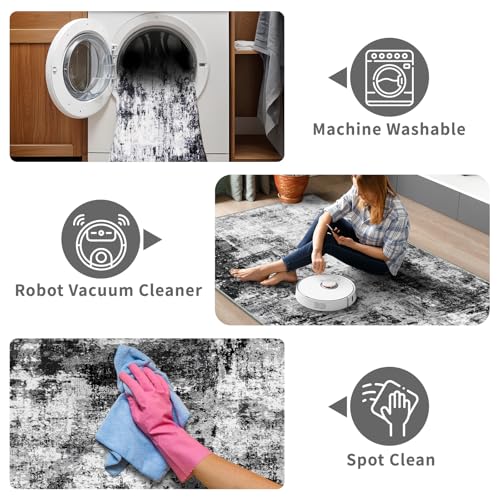 2x3 Small Washable Area Rug (Black/Grey / 2' x 3' (Rectangular))
