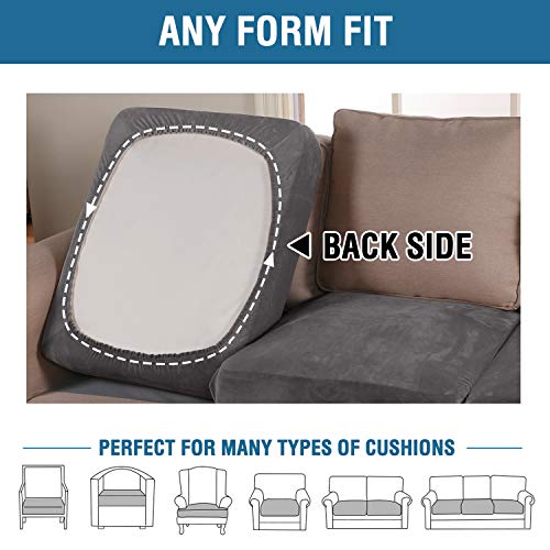 Velvet Stretch Couch Cushion Cover Plush Cushion Slipcover for Chair Loveseat Sofa Cushion Furniture Protector Seat Cushion Sofa Cover (Grey / 3 Cushion Sofa)
