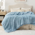 Faux Fur Fluffy Sherpa Fleece King Bed Blanket Blue 108"x90" (13- Blue / King (108" X 90"))