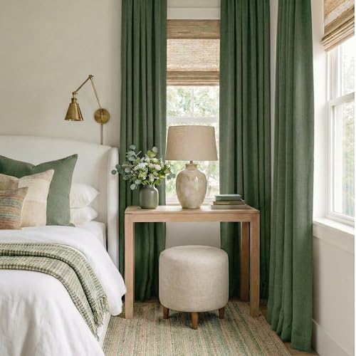 Olive Green 100% Blackout Linen Curtains 102 Inch for Dining Room (Olive Green / 52"W x 102"L (Pack of 2))