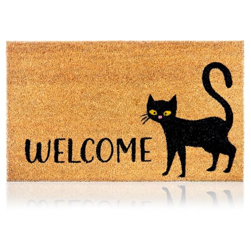 Coir Welcome Mat (Black Cat / 17x29)