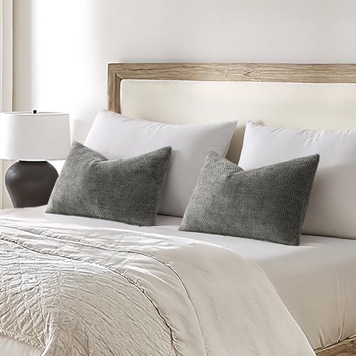 Decorative Lumbar Throw Pillow Covers 12x20 Inch Dark Gray 2 Pack (20" x 12" (Pack of 2) / Dark Gray)