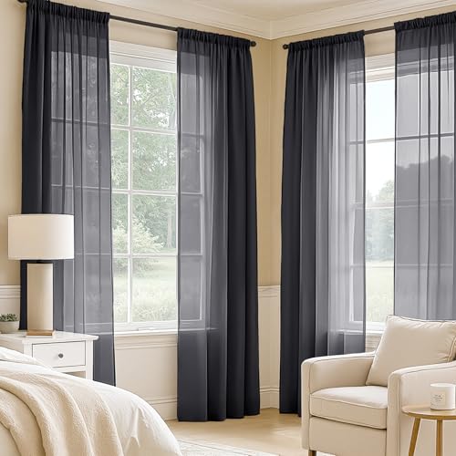Black Sheer Curtains 90 Inches Long 4 Panels 54 x 90 Inches (54"W x 90"L (Pack of 4) / Black)