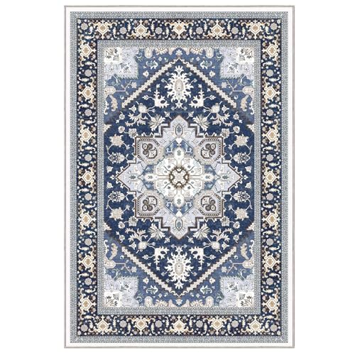 Soft Area Rugs 5x7 (5' x 7' (Rectangular) / Blue & Gold)
