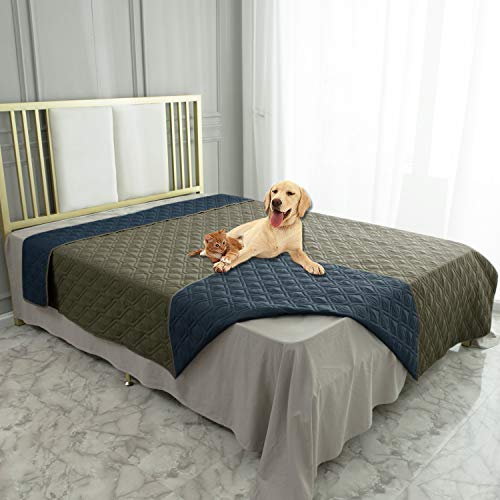 Waterproof Dog Bed Blankets Cover for Bed Couch Sofa Reversible (30x80 Inch (Pack of 1) / Green+navy Blue)