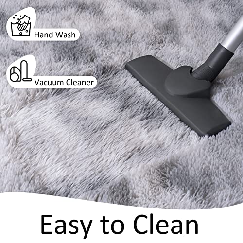 Soft Runner Rug for Bedroom Living Room Plush Fluffy Rugs 2x6 (Grey and White / 2' x 6' (Runner))