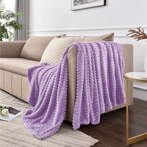 3D Ribbed Lavender Fleece Throw Blanket for Couch (Lavender / Throw(50"x60"))