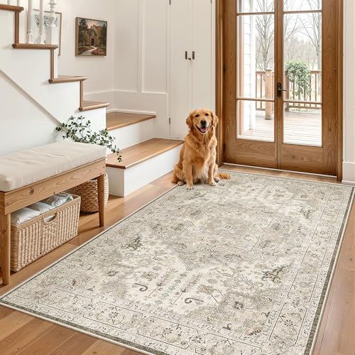 Area Rug 3x5 Washable Vintage Entry Rugs for Bedroom (Ivory/Brown / 3' x 5' (Rectangular))