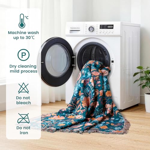 Boho Throw Blanket 50"x60" Cotton Birds Floral Blanket for Couch (Flowers Birds / 50"x60")