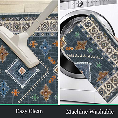 HEBE Boho Kitchen Rugs Set of 3 (Blue / 20"x32"+20"x48"+20"x59")