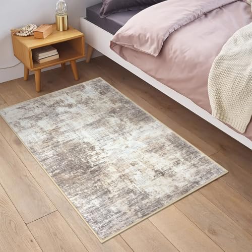 Small Abstract Area Rug 2x3 Ft Entryway Rugs Washable Door Mat Indoor Entrance (Gold/Yellow/Brown/Beige/White / 2' x 3' (Rectangular))