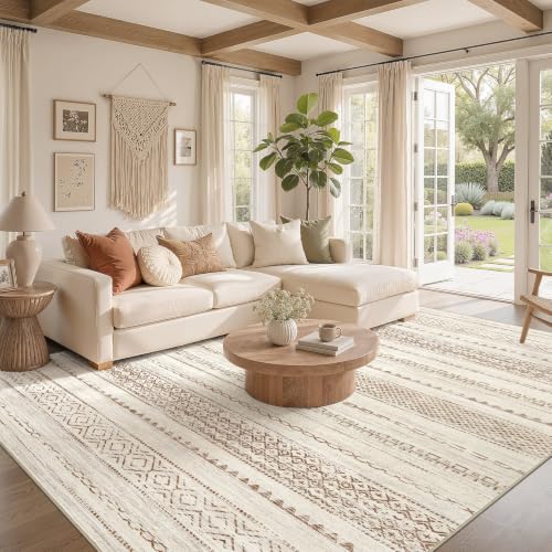 Boho 5x7 Area Rug Living Room Rugs Machine Washable Brown (Brown Tan / 5' X 7' (Rectangular))
