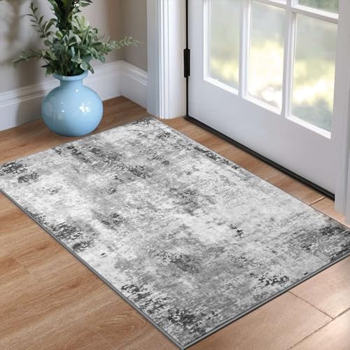 Entrance Rugs Indoor 2x3 Grey Entry Rug Washable Abstract Small Area Rug Non (Grey / 2' x 3' (Rectangular))