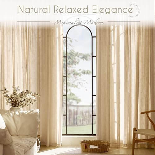 Tan Linen Curtains 84 inches Long for Living Room Back Tab Rustic Farmhouse Semi Sheer Light Filtering Window Curtain Dining Room Soft Thick Flax Linen Textured Drapes Kahki 52x84 (Kahki / 52"W x 84"L (Pack of 2))