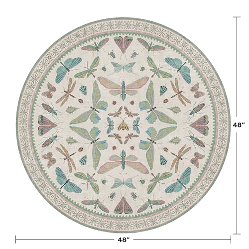 Cream Round Rugs 4ft for Living Room (4' (Round) / Beige Green)