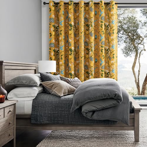 Sliding Door Patio Floral Curtains & Drapes (Mustard Yellow / 100"W x 84"L (Pack of 1))