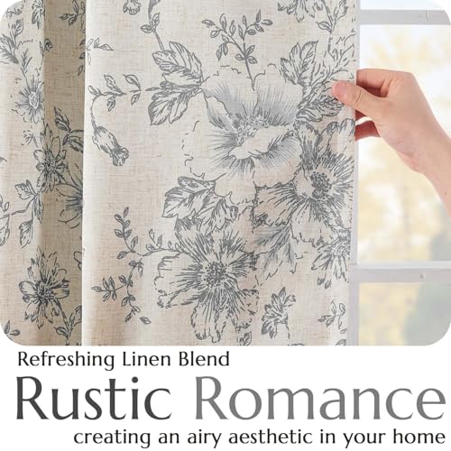 Floral Linen Blackout Curtains for Bedroom 96 Inches Long (Grey / 50"W x 96"L (Pack of 2))
