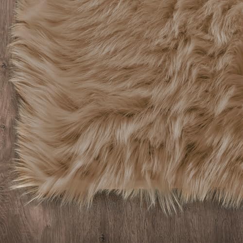Brown Beige 2x5 Washable Small Rug Faux Sheepskin Fur Rug Fluffy Shag Rugs for Living Room Bedroom Dorm Furry Plush Rugs Cute Room Decor (2' x 5' (Runner) / Beige)