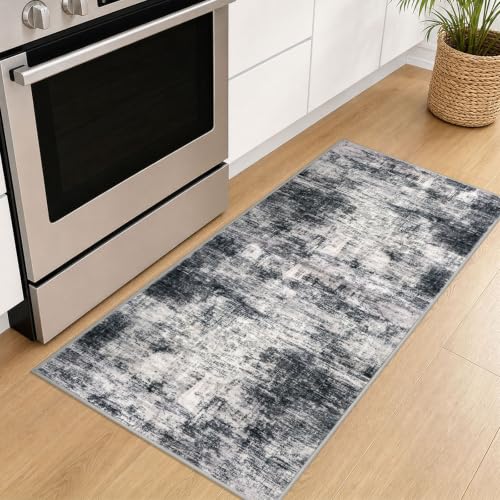 Abstract Runner Rug 2x5 Ft Washable Runners for Hallways (Black/Grey/White / 2' x 5' (Rectangular))