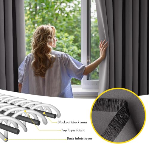 Grey Blackout Bedroom Curtains Drapes 96 Inch Long 52"x96" (Grey / 52"W x 96"L (Pack of 2))