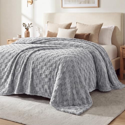 Checkered Soft Cozy Queen Blanket for Bed (Silver Grey / Queen (90" X 90"))