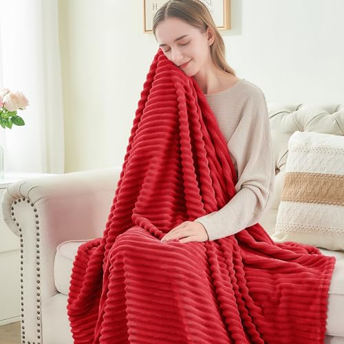 3D Ribbed Jacquard Red King Size Blankets for Bed (Red / King(108"x90"))