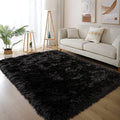 Black Rug for Living Room Faux Fur 5x6.7 Fluffy Rug Washable Sheepskin Rugs for Bedroom Bedside Dorm Luxury Home Décor (5' x 6'7" (Rectangular) / Black)