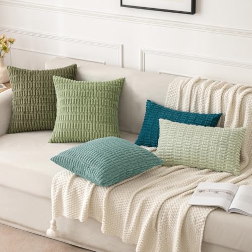 Corduroy Decorative Throw Pillow Covers 18x18 Teal Green Pack of 2 (Teal Green / 18" x 18" (Pack of 2))
