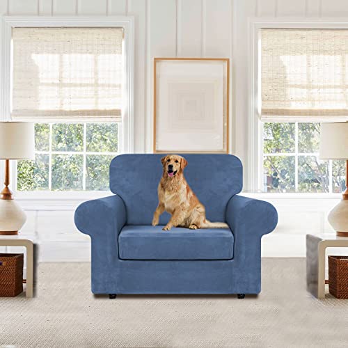 Velvet Stretch 2 Pieces Chair Sofa Slipcovers Washable (Small / Light Blue)
