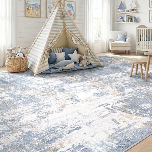Washable 6'x9' Abstract Area Rug for Living Room Light Blue (Light Blue / 6' x 9' (Rectangular))