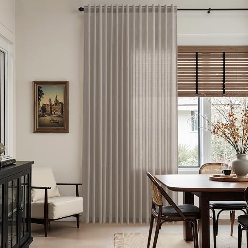 102 Inch Long Curtains for Living Room Stone Beige Linen Light Filtering Semi Sheer Curtain Back Tab Simple Modern Floor to Ceiling Farmhouse Drapes for Bedroom Office 52x102 (52"W x 102"L (Pack of 2) / Stone Beige)