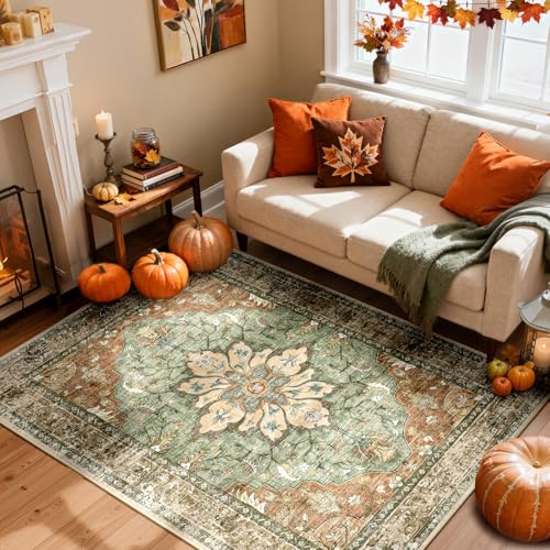 Washable Area Rug (Brick/Brown/Green / 4' x 6' (Rectangular))