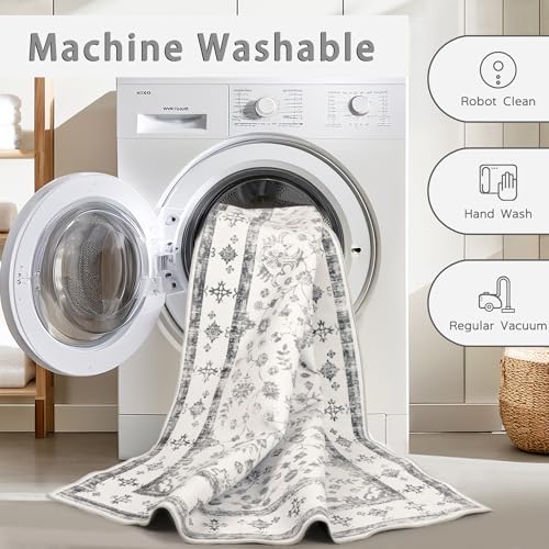 8x10 Washable Area Rugs for Living Room (8' x 10' (Rectangular) / Gray-white)