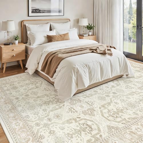 8x10 Area Rugs Large Washable Living Room Rug Non (Beige/Brown / 8' x 10' (Rectangular))