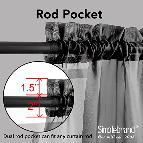 Black Sheer Curtains 96 Inches Long (Black / 42"W x 96"L (Pack of 2))