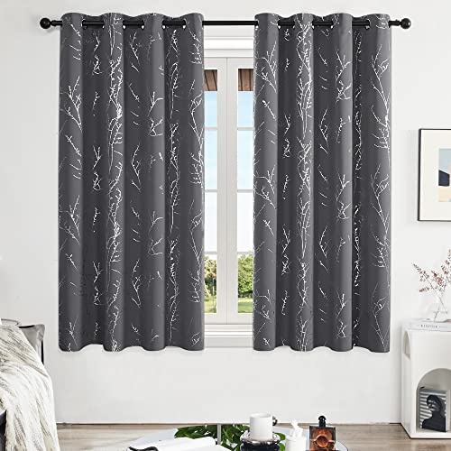 Living Room Curtains 63 Inches Long (Dark Grey/Tree Branch / 52"W x 63"L (Pack of 2))