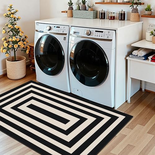 Modern Outdoor Rug (Geometric Border- Black/White / 2'4" x 3'7" (Rectangular))
