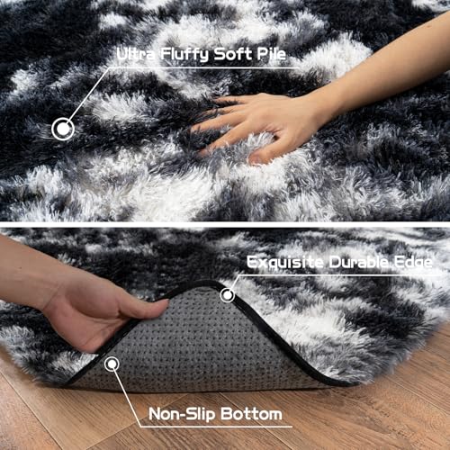 Fluffy Runner Rugs for Bedroom 2x6 (Black White / 2' x 6' (Rectangular))