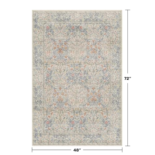 Vintage Washable Beige Blue Area Rugs for Bedroom Under Bed (Beige Blue / 4' x 6' (Rectangular))