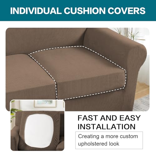 3 Piece Sofa Covers for 2 Cushion Couch Sofa Slipcover Soft Couch Cover for Dogs (Sofa (2 Cushion) / Macchiato)