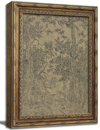 Vintage Gold Framed Wall Art Antique Sketch Landscape Wall Decor Picture Dark Moody Retro Country Farmhouse Gallery Aesthetic Poster Print for Living Room Bedroom Kitchen Shelf 12x16in (Antique Sketch / 16"l X 12"w)