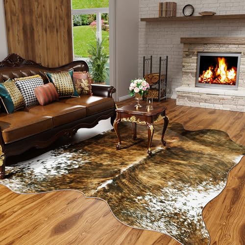 Faux Cowhide Rug (6'3" x 7' (Irregular) / Saddle Brown)
