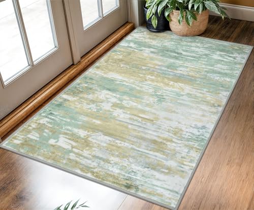 Modern Abstract 3x5 Area Rug Washable Bedroom Rug Light Green Yellow (Light Green Yellow / 3' x 5' (Rectangular))